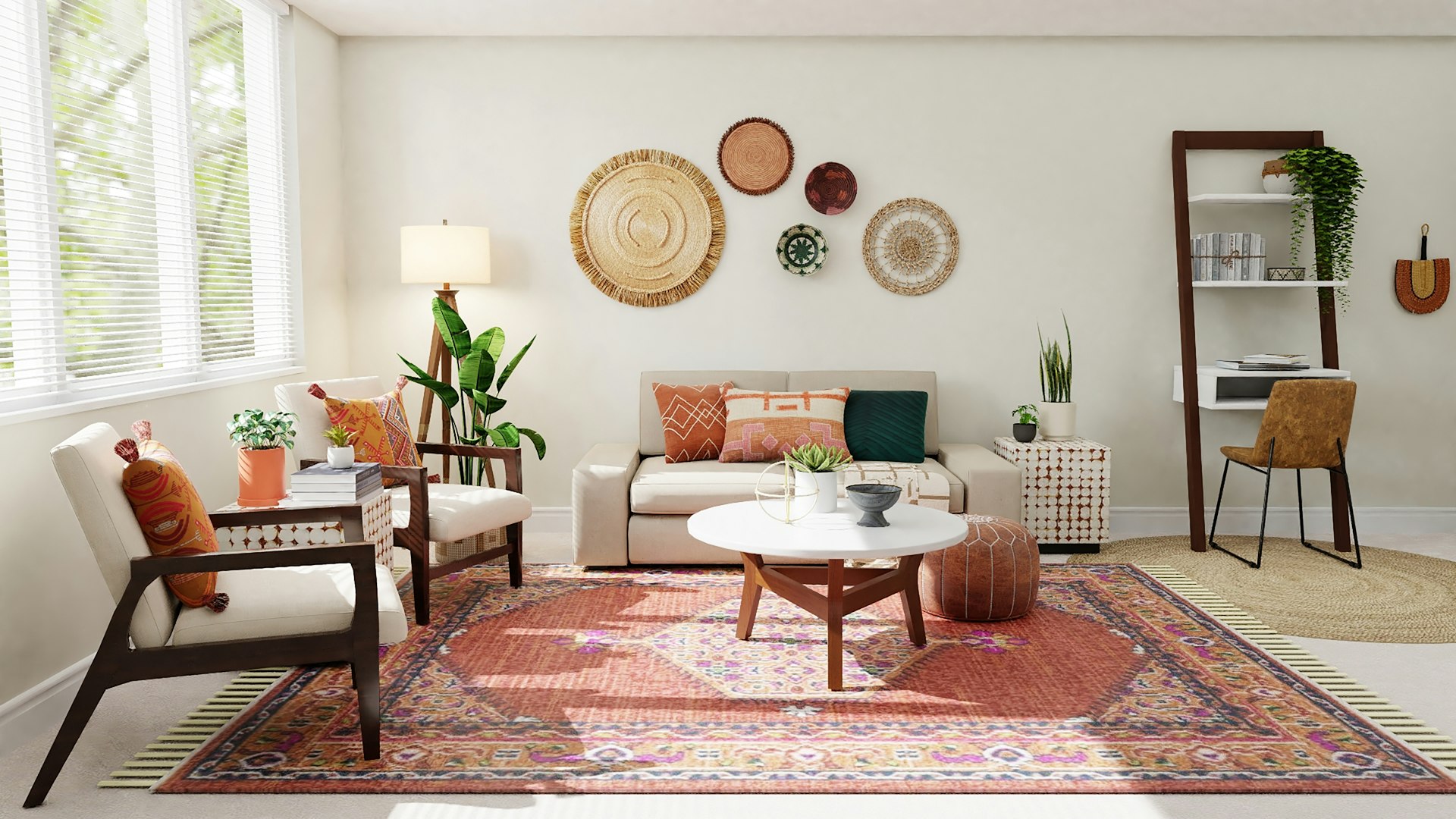 white and brown living room set